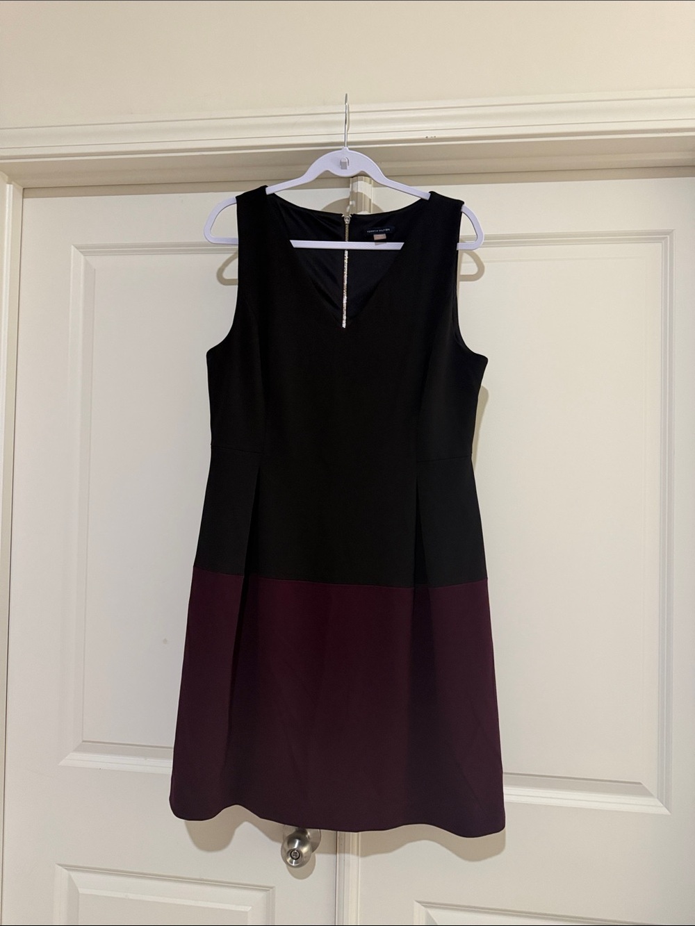 Tommy Hilfiger Black and Plum Sleeveless Colorblock Dress